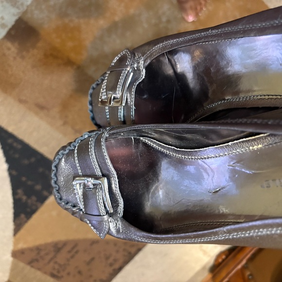 BCBG Metallic Pewter Leather Flats with Buckle - Picture 11 of 14